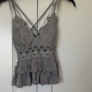 Anemone Light Gray Lace Top